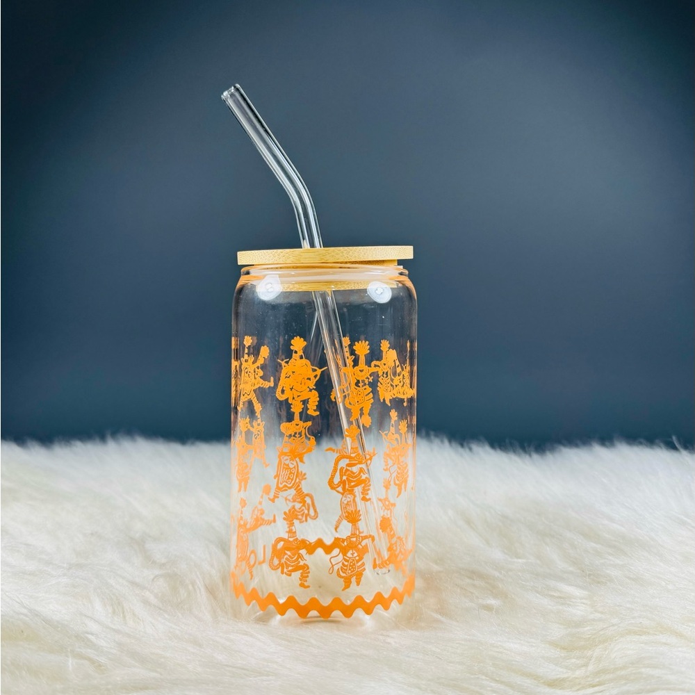 NWT LOQUAT Somerset Gombey Glass Tumbler with wooden lid and glass straw